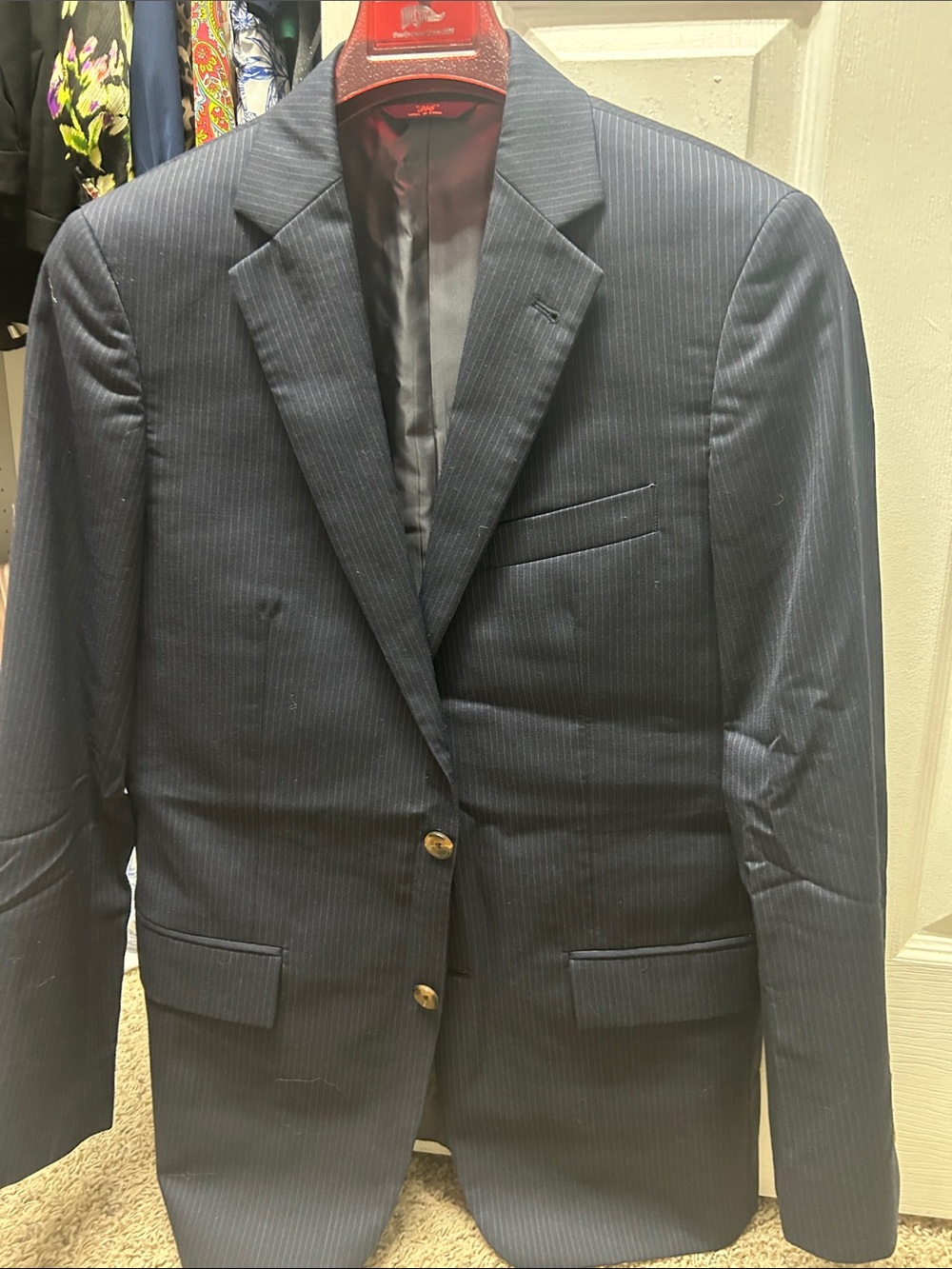 Brooks Brothers Regent Wool Navy Pin Stripe Sport Coat Jacket 2 Button 38 Short